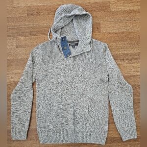 Commerce Men's M Tan Henley Knit Hooded Sweater